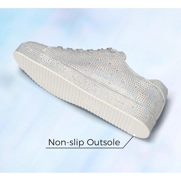 Women's Silver Platform Rhinestone Fashion Glitter Sneakers Sparkly Shiny Shoes - Picture 5 of 9